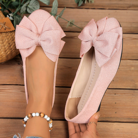 Damen Ballerinas mit XL-Schleifen-Applikation und glänzender Oberflächenstruktur