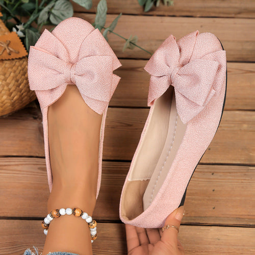Damen Ballerinas mit XL-Schleifen-Applikation und glänzender Oberflächenstruktur