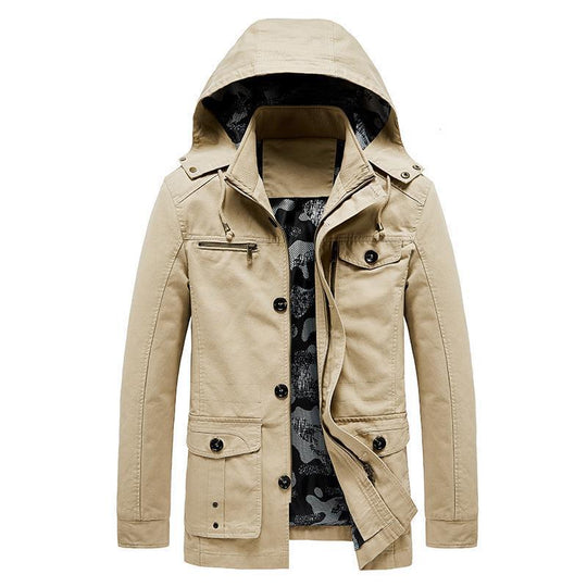 Herren Canvas-Fieldjacke mit Kapuze, multifunktionalen Taschen und Camouflage-Futter Shop Nory