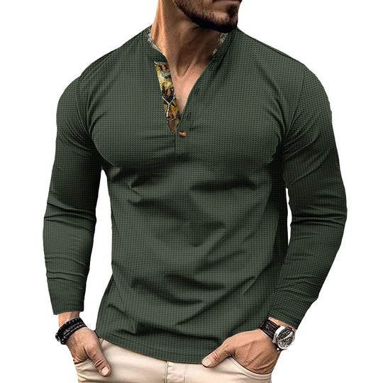 Herren nan langärmeliges Henley-Shirt mit Stehkragen und gemustertem Knopfleistenbesatz Shop Nory