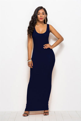 Damen Elegantes, figurbetontes Maxikleid mit tiefem Rundhalsausschnitt
