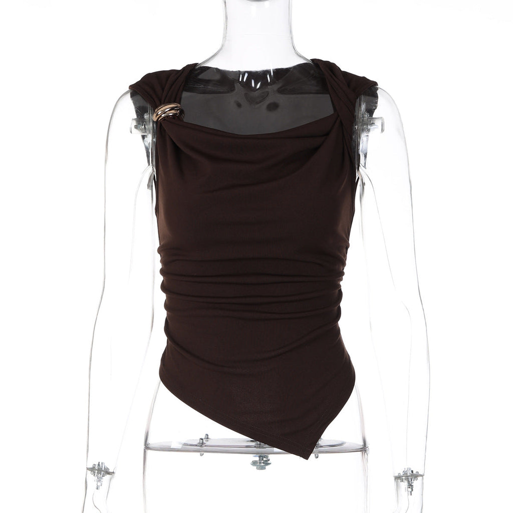 Damen elegantes drapiertes Top mit asymmetrischem Saum und dekorativem Detail