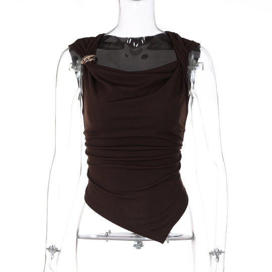 Damen elegantes drapiertes Top mit asymmetrischem Saum und dekorativem Detail