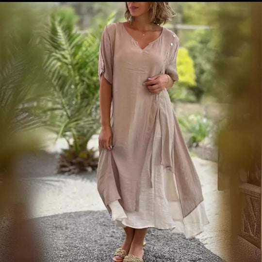 Damen Midi-Kleid mit seitlichem Schlitz und knöpfbarem Detail