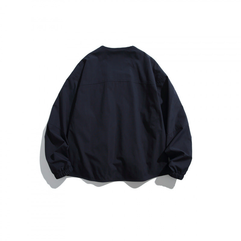 Unisex Leichte Oversize-Utility-Jacke ohne Kragen mit Frontreißverschluss und aufgesetzten Pattentaschen Shop Nory