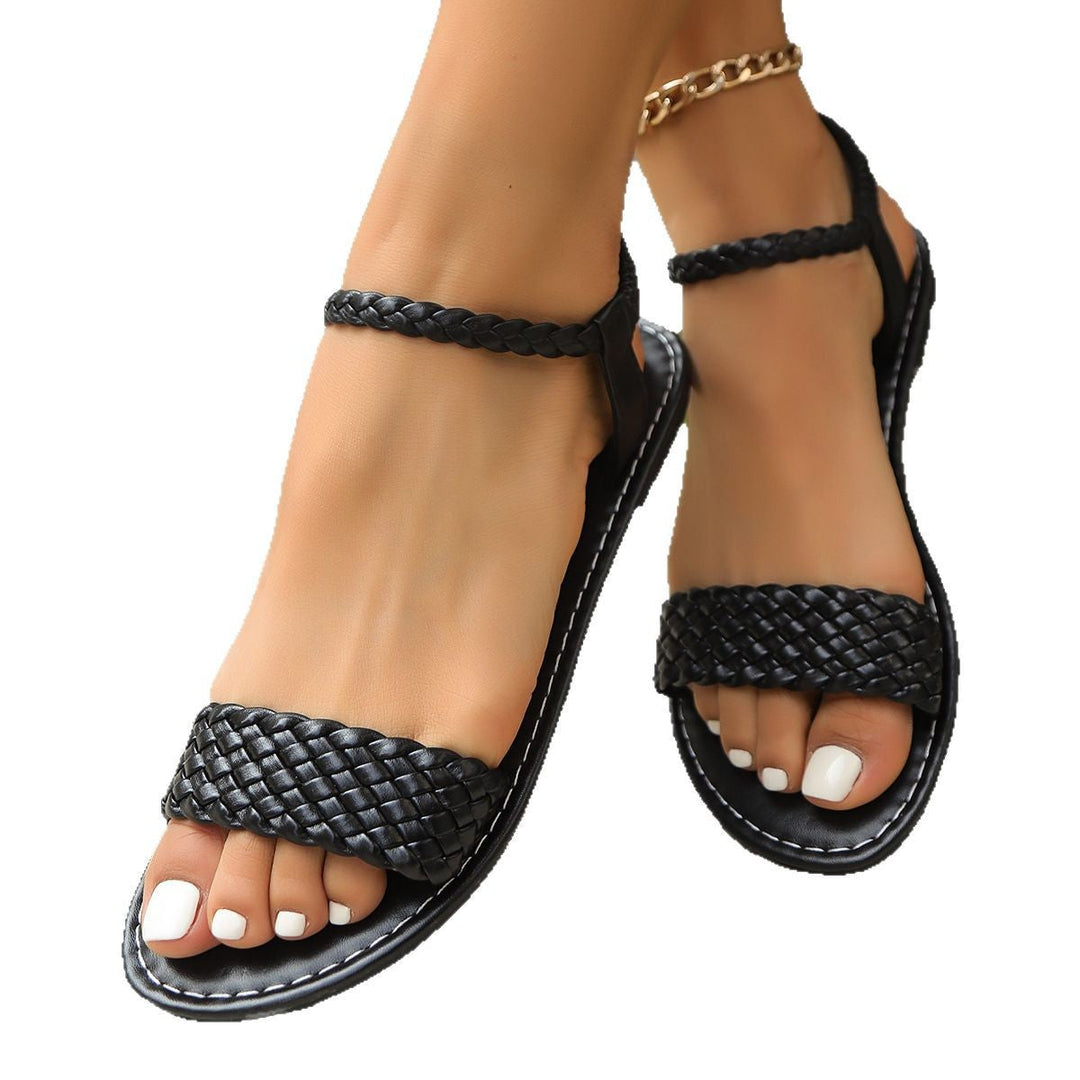Damen geflochtene Freizeitsandalen mit verstellbarem Riemen und elastischer Sohle