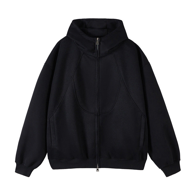 Unisex Oversize-Kapuzen-Sweatjacke mit hohem Stehkragen und durchgehendem Reißverschluss Shop Nory