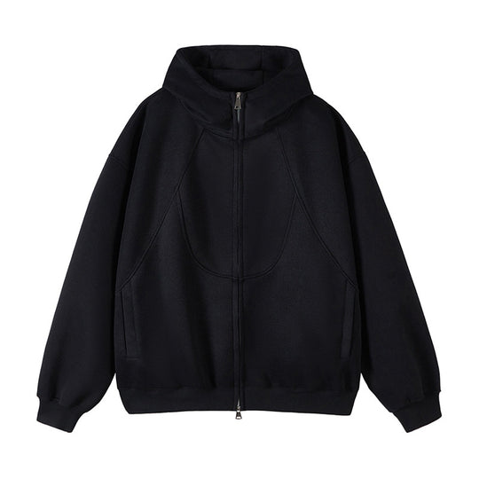 Unisex Oversize-Kapuzen-Sweatjacke mit hohem Stehkragen und durchgehendem Reißverschluss Shop Nory