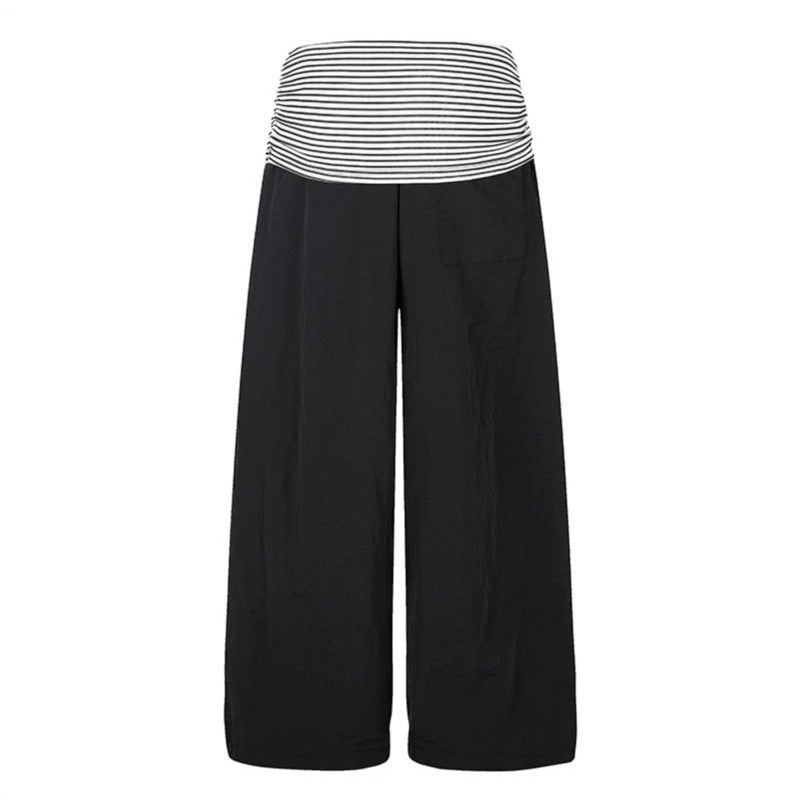 Damen Weite Palazzo-Hose mit hohem, gestreiftem Komfortbund und Statement-Print Shop Nory