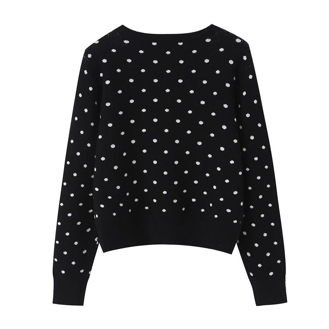 Damen Kurz geschnittene fein gestrickte Cardigan mit Rundhalsausschnitt, Knopfleiste und Allover‑Punktmuster Shop Nory