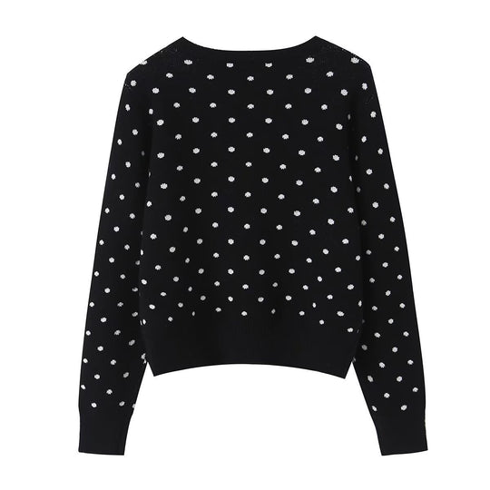 Damen Kurz geschnittene fein gestrickte Cardigan mit Rundhalsausschnitt, Knopfleiste und Allover‑Punktmuster Shop Nory