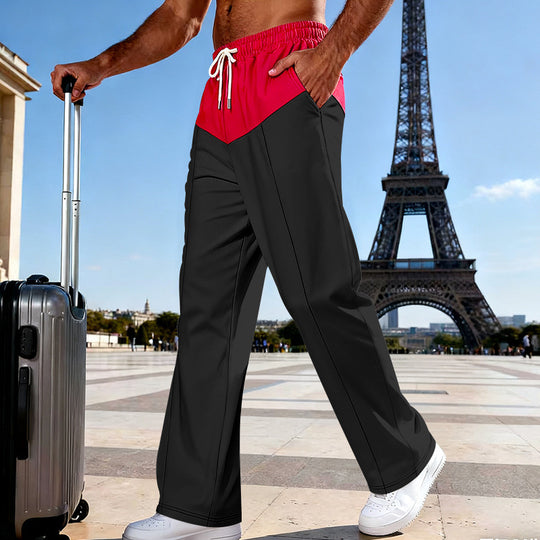 Herren Leichte Travel-Hose mit weitem Bein, kontrastierendem Tunnelzugbund und Bügelfalte Shop Nory