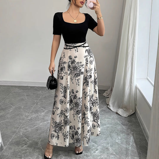 Damen Elegantes Maxikleid mit floralem Design und tailliertem Schnitt Shopnory