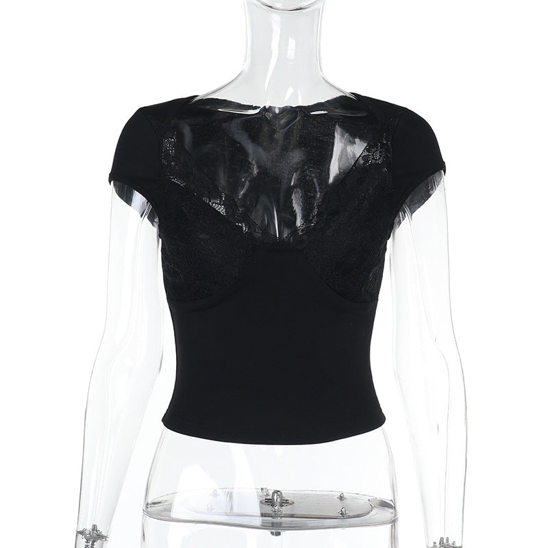 Damen Figurbetontes Crop-Top mit integrierter Bügel-BH und Spitzeneinsatz Shop Nory