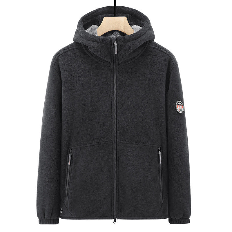 Herren Fleece-Kapuzenjacke mit Teddyfutter, Zwei-Wege-Reißverschluss und verdeckten Reißverschlusstaschen Shop Nory