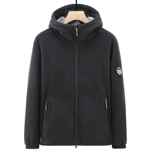 Herren Fleece-Kapuzenjacke mit Teddyfutter, Zwei-Wege-Reißverschluss und verdeckten Reißverschlusstaschen Shop Nory