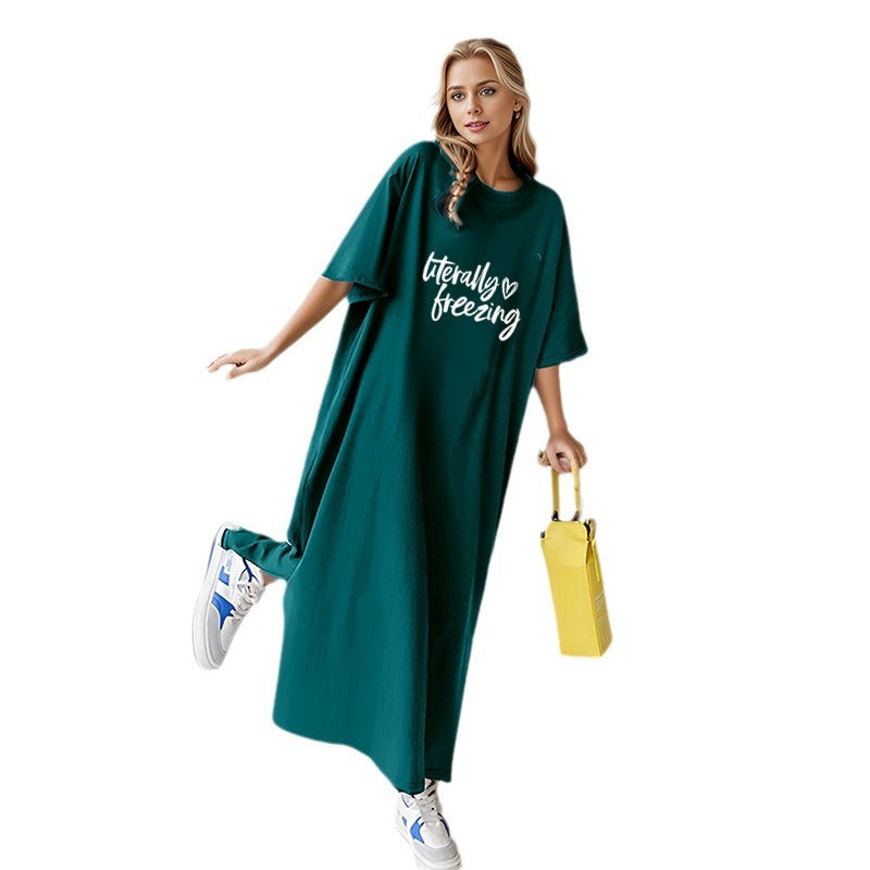 Damen nan locker geschnittenes Maxikleid mit großem Herzgrafikprint und Rundhalsausschnitt Shop Nory