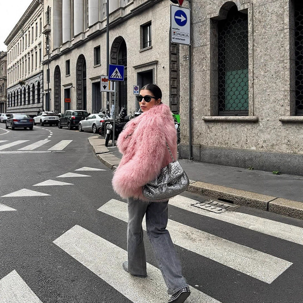 Damen Kurz geschnittener Shaggy Fauxfur Mantel mit voluminösem Schalkragen und Oversize-Silhouette Shop Nory