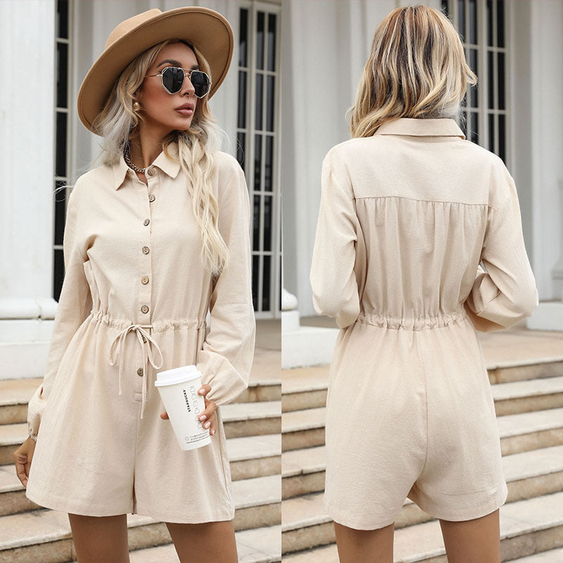 Damen Hemdblusen-Overall mit Taillen-Tunnelzug und Knopfleiste Shop Nory