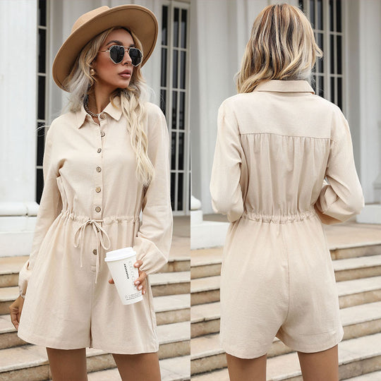 Damen Hemdblusen-Overall mit Taillen-Tunnelzug und Knopfleiste Shop Nory