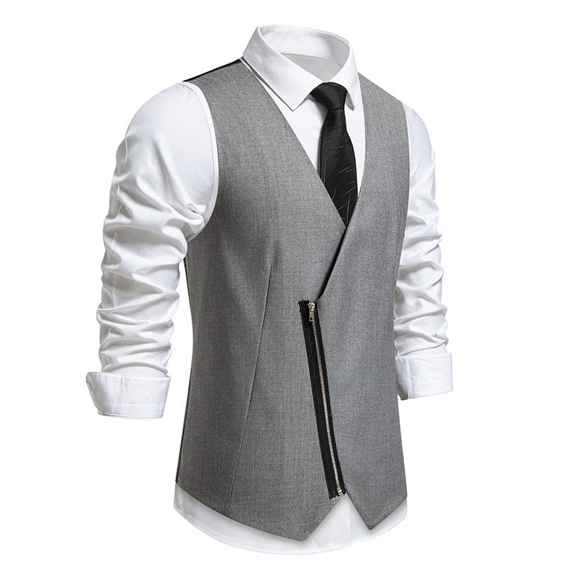 Herren Taillierte Weste mit asymmetrischem Reißverschluss und V-Ausschnitt Shop Nory