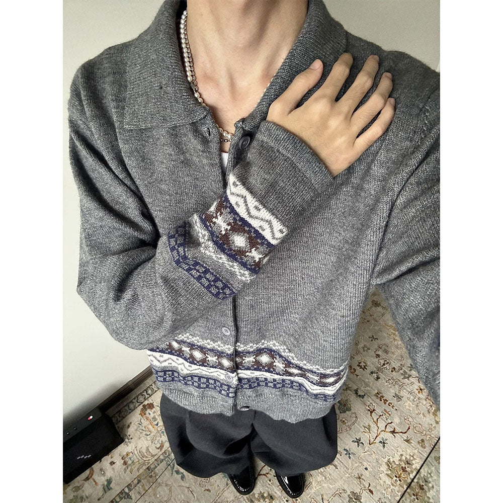 Herren Modische Strickjacke mit grafischem Musterdruck Shop Nory