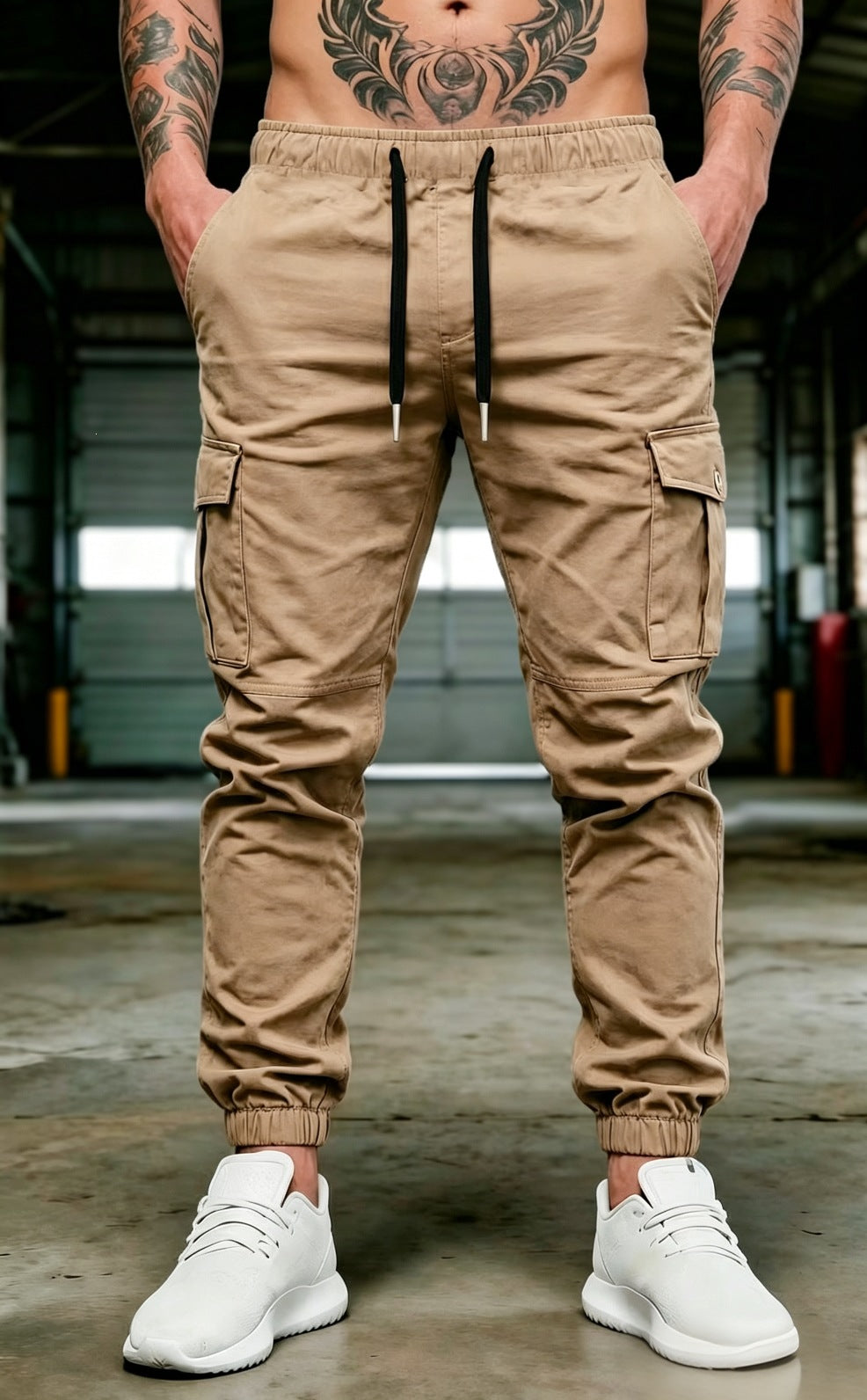 Herren Tapered Cargo-Jogginghose mit elastischem Saum, Kordelzug & Multifunktions‑Taschen Shop Nory