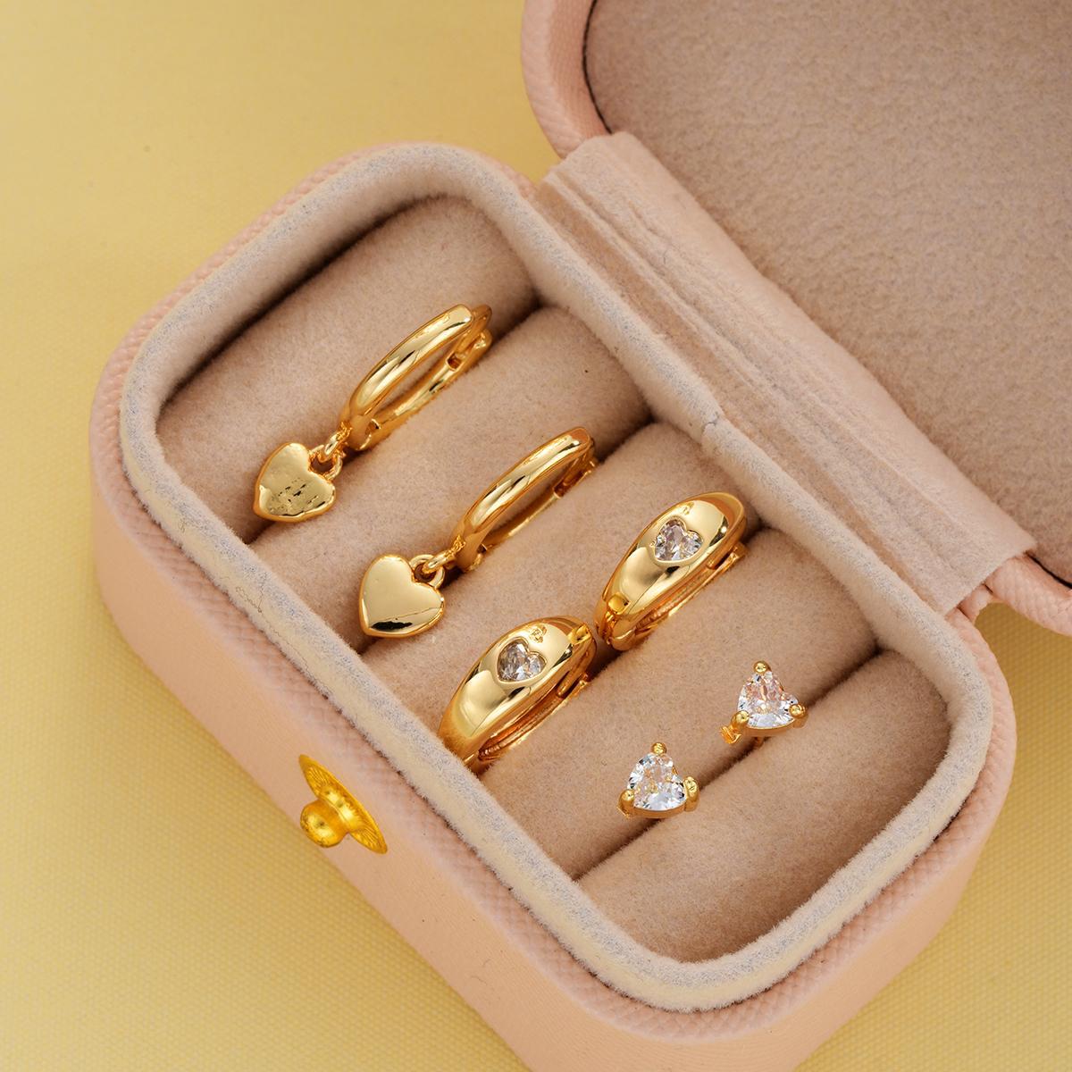 Damen Ohrringe-Set mit herzförmigen Anhängern und funkelnden Zirkonia Shop Nory