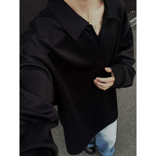 Herren Oversized Polo‑Sweatshirt mit tiefem V‑Ausschnitt, Hemdkragen und gerippten Bündchen Shop Nory