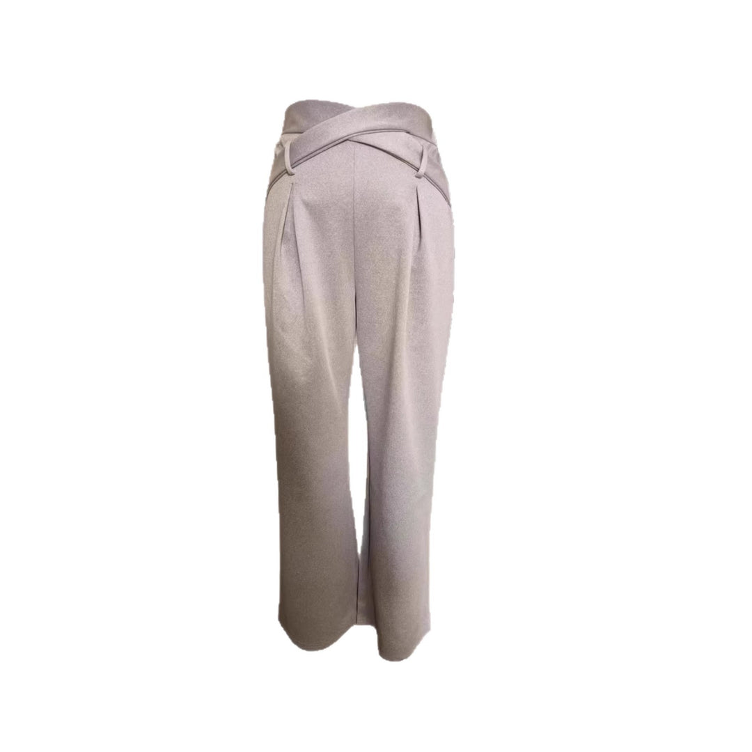 Damen Weite High-Waist-Hose mit Wickelbund, Ziergürtel und Bundschnitt Shop Nory
