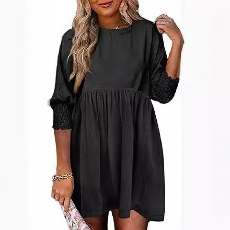 Damen Lockeres Babydoll-Kleid mit Ballonärmeln und geraffter Taille Shop Nory