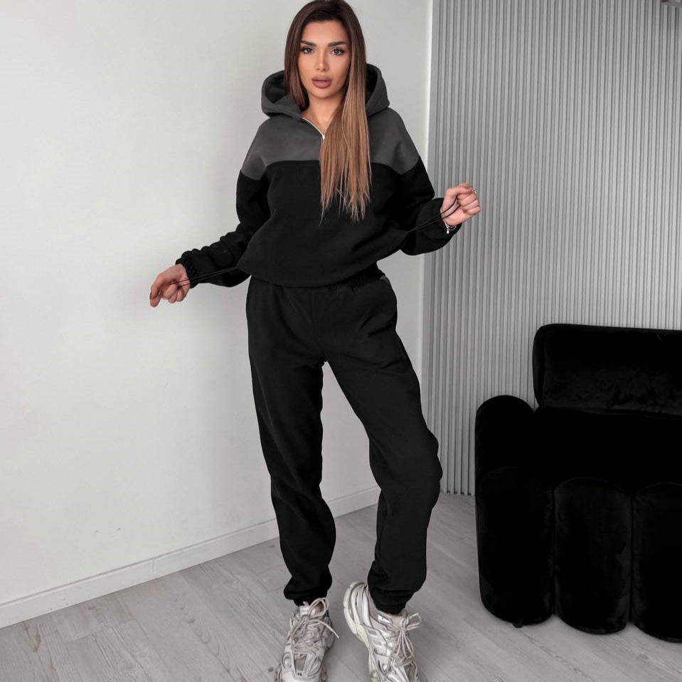 Damen Zweiteiliges Farbblock-Loungewear-Set mit halbem Reißverschluss und schmaler Jogginghose Shop Nory