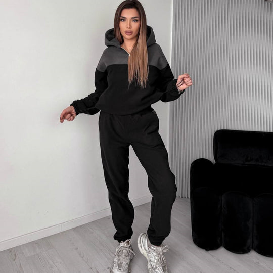 Damen Zweiteiliges Farbblock-Loungewear-Set mit halbem Reißverschluss und schmaler Jogginghose Shop Nory