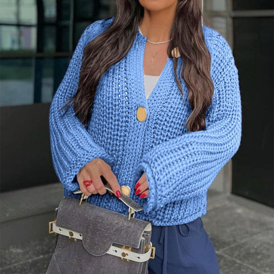 Damen Kurzcardigan im Rippen-Grobstrick mit aufgesetzten Taschen und Statementknöpfen Shop Nory