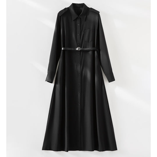 Damen Langes Hemdblusenkleid mit Taillengürtel, Schulterklappen und durchgehender Knopfleiste Shop Nory