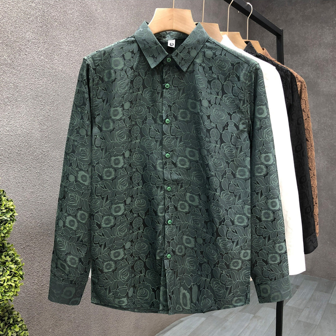 Herren Langärmeliges Jacquard-Hemd mit feinem Blumenrelief und Kentkragen Shop Nory