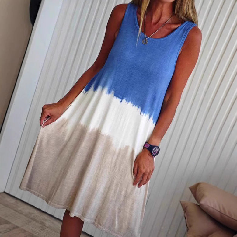 Damen ärmelloses Kleid mit modischem Farbverlauf und entspannter Silhouette