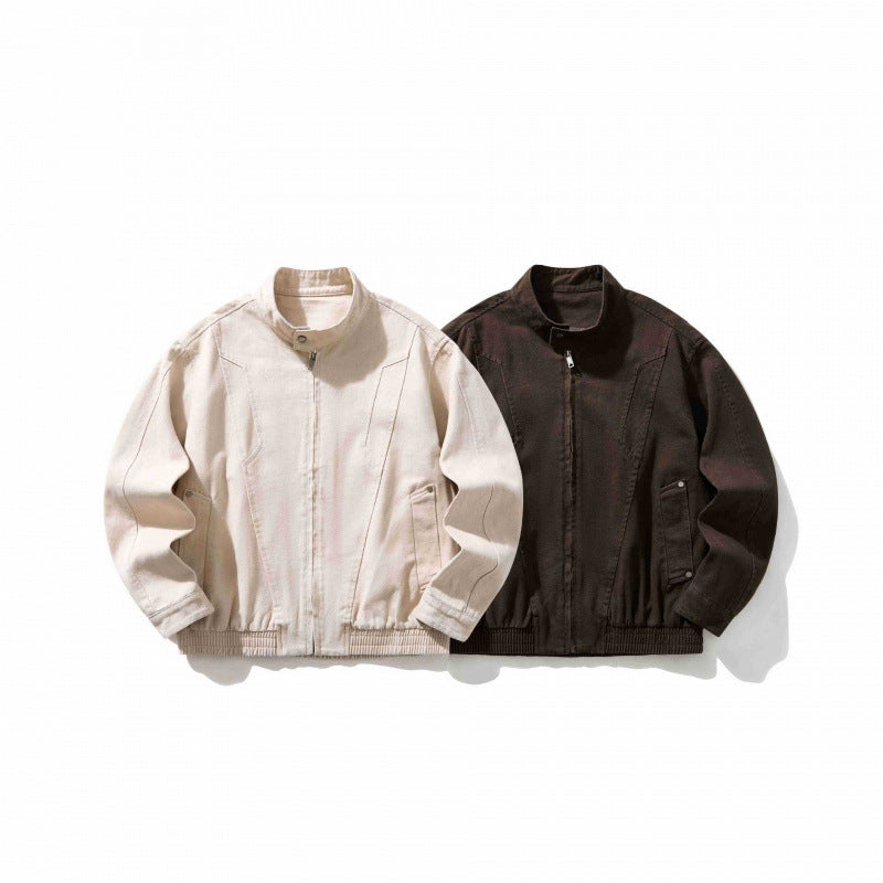 Herren Kurzer Utility-Blouson aus robustem Canvas mit Stehkragen, verdecktem Frontreißverschluss und elastischem Tunnelzugsaum Shop Nory