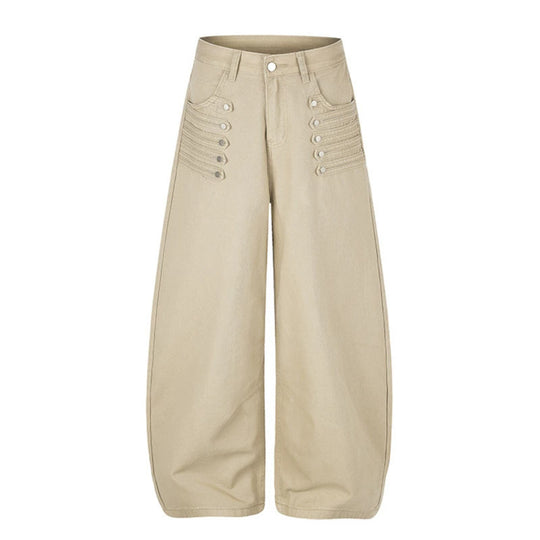 Damen Hochgeschnittene Palazzo‑Hose mit weitem Ballonbein und dekorativer Knopfleiste Shop Nory