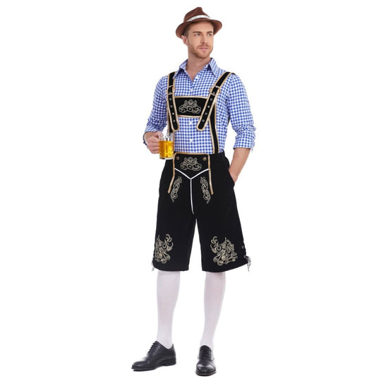 Herren nan Filzoptik-Lederhose knielang mit barocker Stickerei, verstellbaren Trägern und Dekornieten Shop Nory