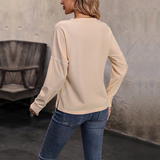Damen Langärmeliges Waffelstrick-Henleyshirt mit Knopfleiste Shop Nory