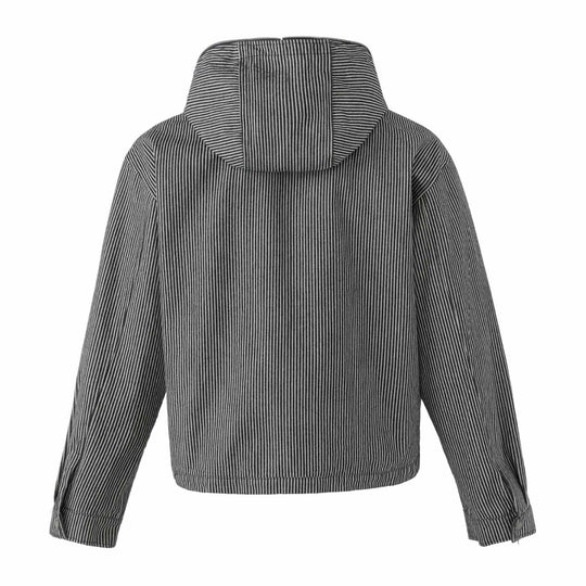 Unisex Gestreifte Kapuzen-Blousonjacke mit Doppelreißverschluss und elastischem Saum Shop Nory