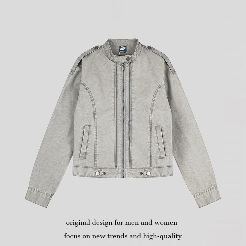 Damen Kurz geschnittene Utility-Jacke mit Stehkragen und Schulterklappen Shop Nory
