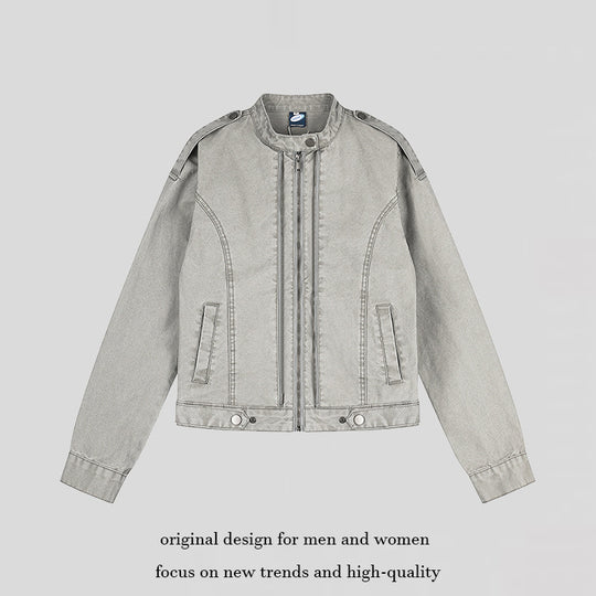 Damen Kurz geschnittene Utility-Jacke mit Stehkragen und Schulterklappen Shop Nory