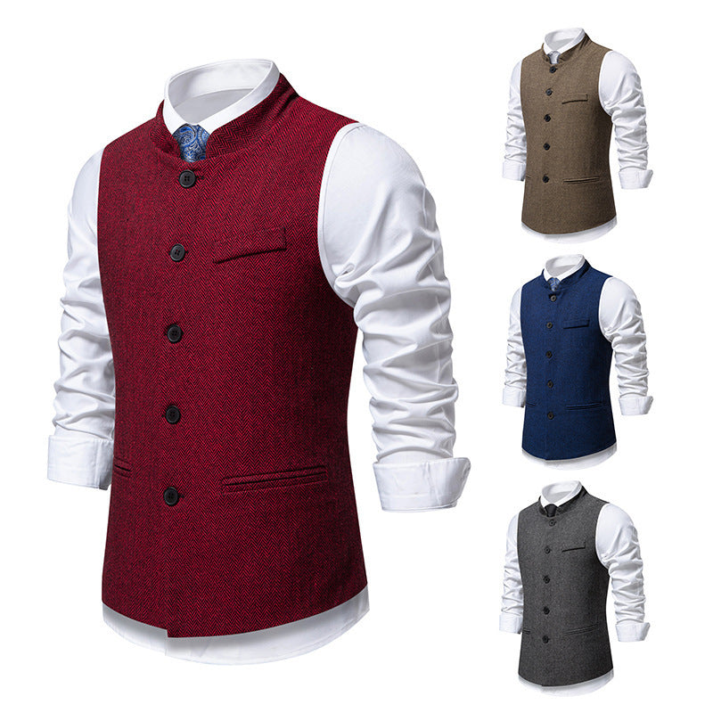 Herren elegante Weste im Herringbone-Design mit funktionalen Taschen