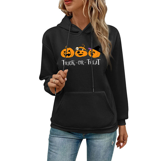 Damen Hoodie mit Halloween-Kürbisprint, Kapuze und Kängurutasche Shop Nory
