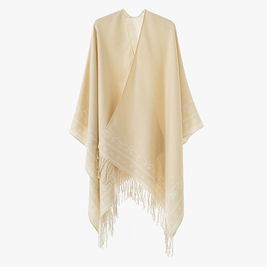 Damen Grobgewebter Jacquard-Umhang im Oversize mit Zipfelsaum und Fransensaum Shop Nory