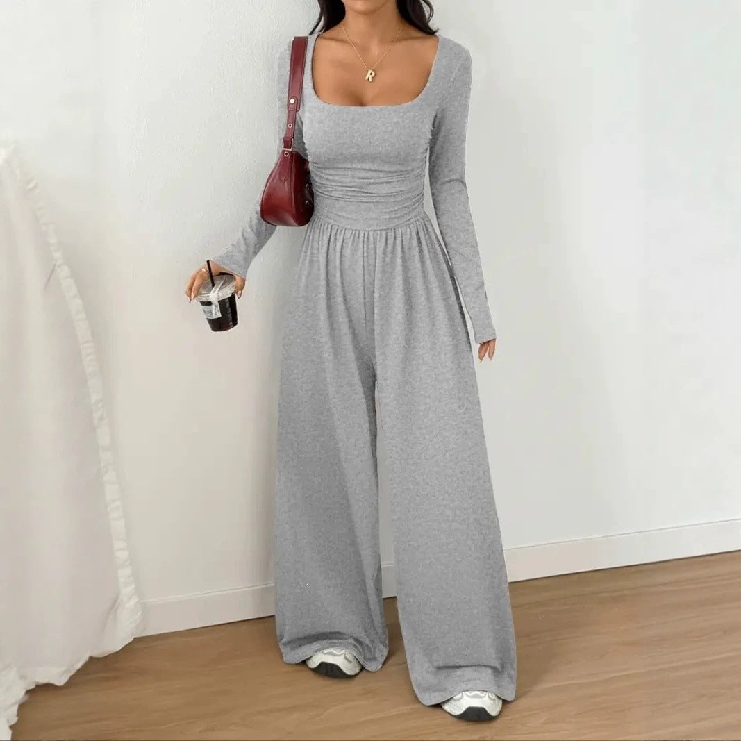 Damen Jumpsuit mit weitem Bein, eckigem Ausschnitt und geraffter Taillenpartie Shop Nory
