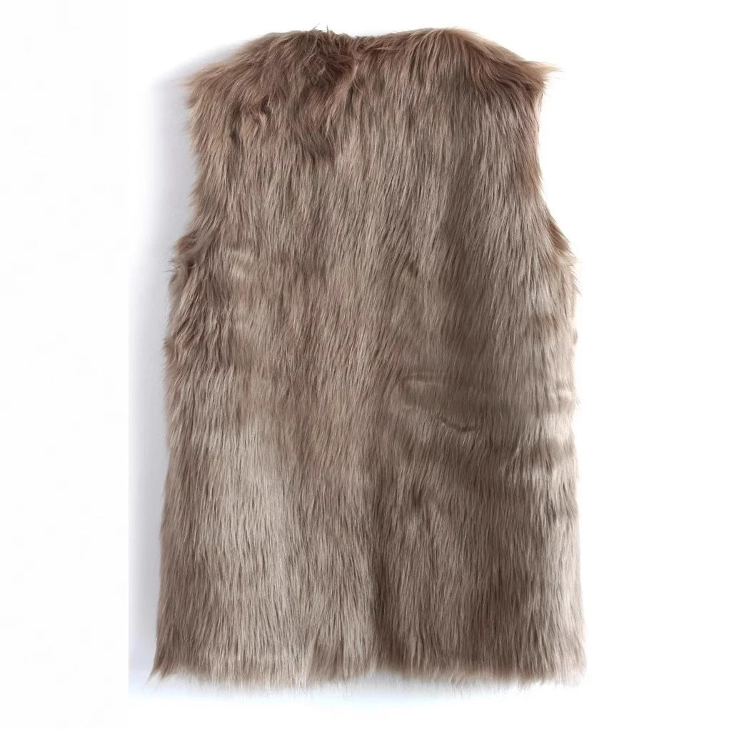 Damen Ärmellose Shaggy Kunstpelz‑Weste mit langem Flor und offener Front Shop Nory