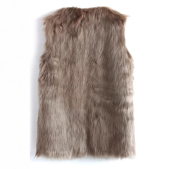 Damen Ärmellose Shaggy Kunstpelz‑Weste mit langem Flor und offener Front Shop Nory